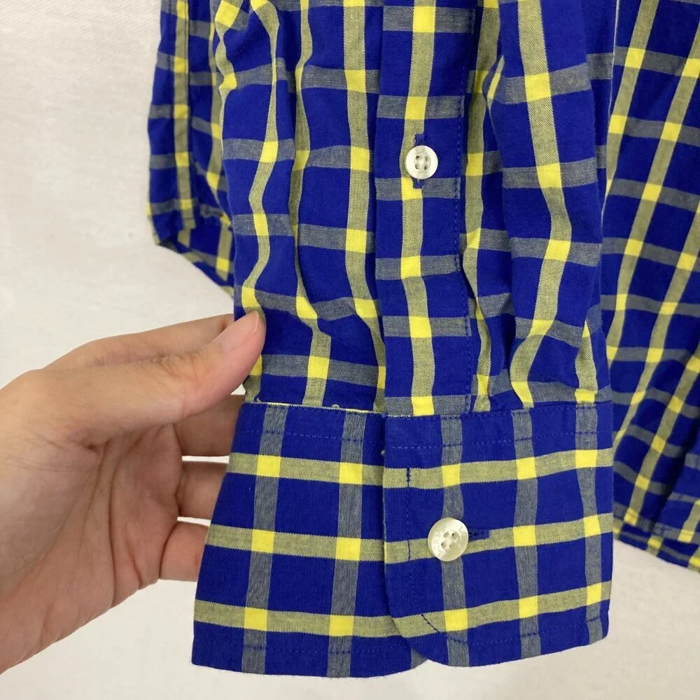 New J.Crew Men's Blue‎ Yellow Plaid Cotton Long Sleeve Button Down Large Office